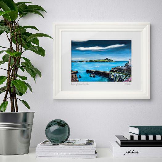 Dalkey Island and Harbour, Dublin. Lovely large frame. By artist Helen Mathews.