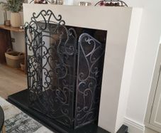 Large Ornate Wrought Iron 3-Panel Fireplace Screen / Spark Guard