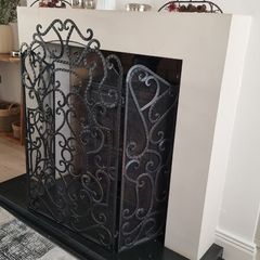 Large Ornate Wrought Iron 3-Panel Fireplace Screen / Spark Guard