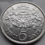 1929 Latvian 5 Lati Silver Coin KM#9 Image 2