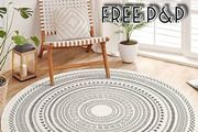 NEW SALE | Round Rug Bohemian 4ft Circle Area Rug Cotton Rugs with Geometric Pattern Printed Hand Woven Circle Carpet with Tassels Indoor Floor Mat for Home Kitchen Living Room Bedroom