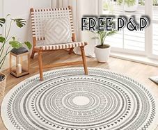 NEW SALE | Round Rug Bohemian 4ft Circle Area Rug Cotton Rugs with Geometric Pattern Printed Hand Woven Circle Carpet with Tassels Indoor Floor Mat for Home Kitchen Living Room Bedroom