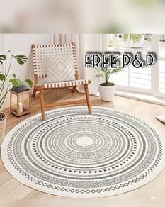 NEW SALE | Round Rug Bohemian 4ft Circle Area Rug Cotton Rugs with Geometric Pattern Printed Hand Woven Circle Carpet with Tassels Indoor Floor Mat for Home Kitchen Living Room Bedroom