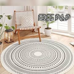 NEW SALE | Round Rug Bohemian 4ft Circle Area Rug Cotton Rugs with Geometric Pattern Printed Hand Woven Circle Carpet with Tassels Indoor Floor Mat for Home Kitchen Living Room Bedroom