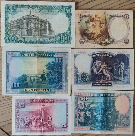 SPAIN 6 Banknote 1928-71 Lot 25-1000 Pesetas