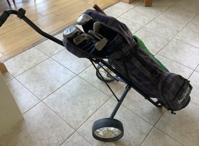 Golf bag, buggy & clubs