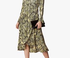 Karen Millen Yellow Snakeskin Wrap Midi Dress - UK 10