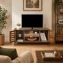 Industrial TV Unit with 2 Cabinets and Adjustable Shelves Vintage Brown and Black Image 3