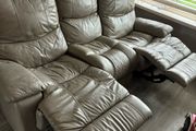 3 + 1 seater taupe grey leather recliners