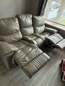 3 + 1 seater taupe grey leather sofa.