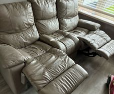 3 + 1 seater taupe grey leather sofa.