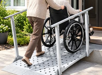 Heavy Duty Wheelchair Ramp with Handrails, 1140 x 850 mm, Non-Slip Iron Mobility Ramp, 199.6kg Capacity for Steps, Doorways, Scooters & Walkers