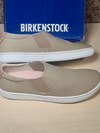 Womens BIRKENSTOCK BARRIE SAND canvas slip on shoes trainers beige brown Size UK 5 EU 38 boys girls unisex BRAND NEW BOXED