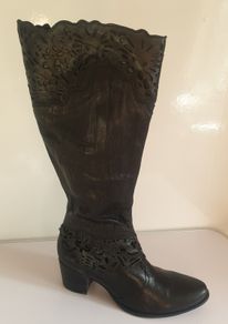 Fugitive By Francesco Rossi Black Cowgirl Leather Boots UK5 EU38 Mid Calf CAN POST