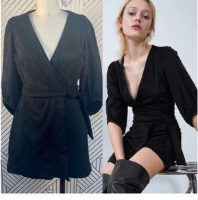 Zara Black Suede Belted Romper / jumpsuit uk10