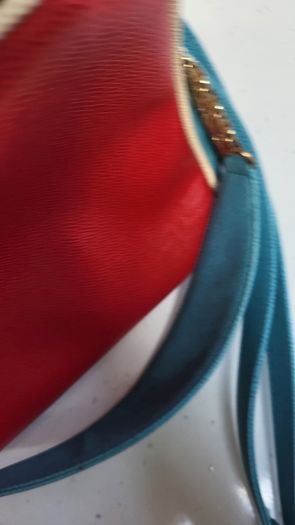 RETRO style red, blue and gold tone chain crossbody and shoulder straps