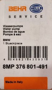 Engine Water Pump - BMW M47 Diesel Engines 2000 to 2008 - Hella Behr 8MP 376 801-494 - NEW