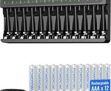 12 Pcs 1000mAh AAA Rechargeable Batteries with Charger Set | 12 Slot Smart Battery Charger Set, Type C Input 5V 2A Charging for Ni-MH Rechargeable Batteries