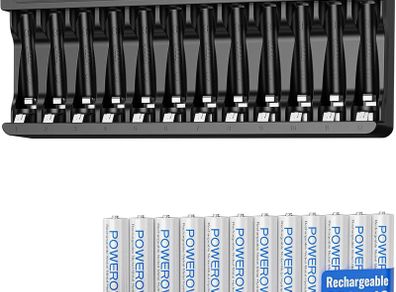 12 Pcs 1000mAh AAA Rechargeable Batteries with Charger Set | 12 Slot Smart Battery Charger Set, Type C Input 5V 2A Charging for Ni-MH Rechargeable Batteries