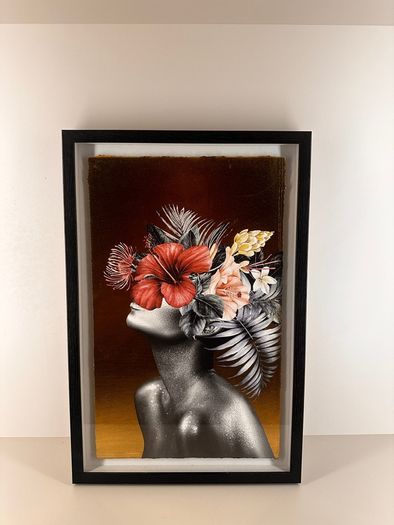 Gold Floral Silhouette Framed Art, Black Box Frame
