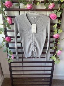 jumper Bnwt grey vneck long sleeve grey drawstring detail jumper m/l