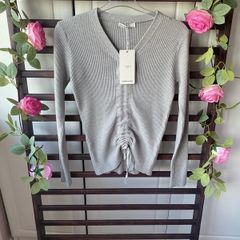 jumper Bnwt grey vneck long sleeve grey drawstring detail jumper m/l