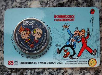 Belgium 5 Euro Base Metals Brilliant Uncirculated Coin 2023 - 85 years Spirou & Fantasio (Color) - Belgian Coincard Catalogue