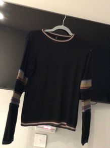 Reduced to 25 euros Ladies Beaautiful  Black Jumper Size Small  Beautiful Design On Sleeves