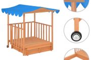 Kids Playhouse with Sandbox Fir Wood Blue UV50