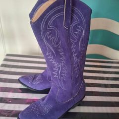 Purple suede cowboy boots