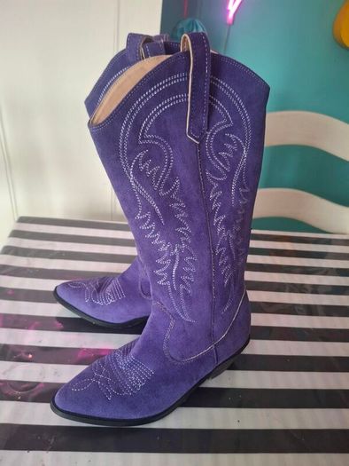 Purple suede cowboy boots
