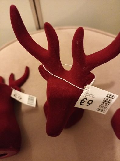 3 x wine flocked ceramic Christmas heads