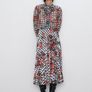 Zara blouse top printed floral houndstooth rose bow tie S Image 4