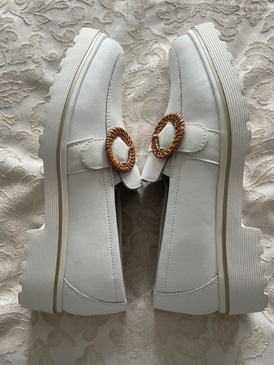 White Remonte Buckle Low Platform Loafers - Size 39- Nearly New