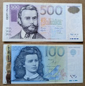 ESTONIA - Set of 2 Banknotes: 100 500 Krooni 2007 Banknote P 88 89 (VF-XF+)