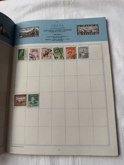 Stamp collection in book, 1930's onwards from all over the world. Approx 60 stamps