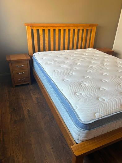 Solid oak king size bed and matching lockers