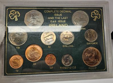 Ireland Complete Decimal Coins and Last Predecimal Coin Set in Presentation Holder