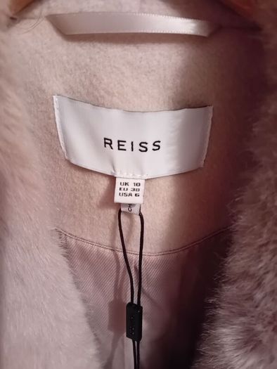 Reiss Long Wool Coat - Removable Faux Fur Collar - UK 10 BNWT RRP 475