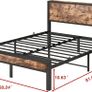 King Size Bed Frame with Storage Wooden Headboard, Metal Bed Frame Kingsize Bed Base/Mattress Foundation, Enhanced Support Noise Free, Textured Black+Brown Oak Image 2