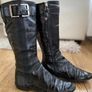 KAREN MILLEN Black Patent Leather Buckle Trim Calf-Length Flat Boots UK 4.5 / EU 37 Image 2