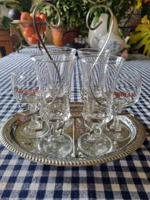 Vintage set of 6 carolans glasses on rack