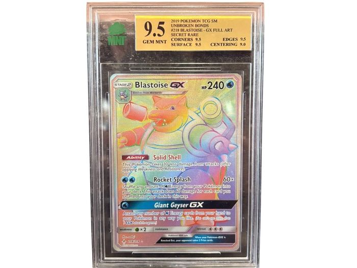 9.5 Gem Mnt 2019 Pokemon Tcg Sm Unbroken Bonds #218 Blastoise - Gx Full Art Secret Rare