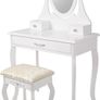 ML-Design Dressing Table White Dressing Table with Mirror, Stool and 3 Drawers, 75 x 140 x 40 cm, Country House Style, Cosmetic Table for Women and Girls, Dressing Table Made of MDF Wood, Chest of Image 6