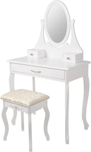 ML-Design Dressing Table White Dressing Table with Mirror, Stool and 3 Drawers, 75 x 140 x 40 cm, Country House Style, Cosmetic Table for Women and Girls, Dressing Table Made of MDF Wood, Chest of