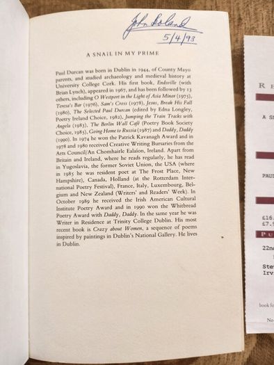 A. Snail In My Prime. By Paul Durcan. New And Selected Poems.  First Edition Review Copy Paperback In Good Condition.