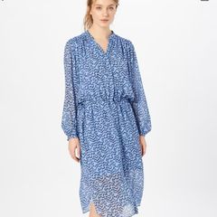 BNWT Second Female Blue Abstract Zig-Zag Print Midi Dress