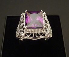 Art Deco Style Amethyst Stone Silver Ring