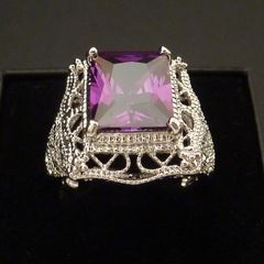 Art Deco Style Amethyst Stone Silver Ring