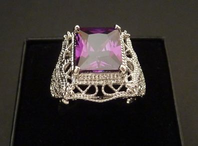 Art Deco Style Amethyst Stone Silver Ring
